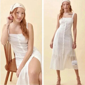 NEW Reformation Dianne Button-Up Ivory Midi Dress Cotton Cottagecore Bohemian